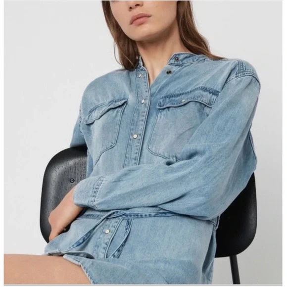 All Saints Loe Snap Front Denim Shirt Dress Size XS - Picture 3 of 9